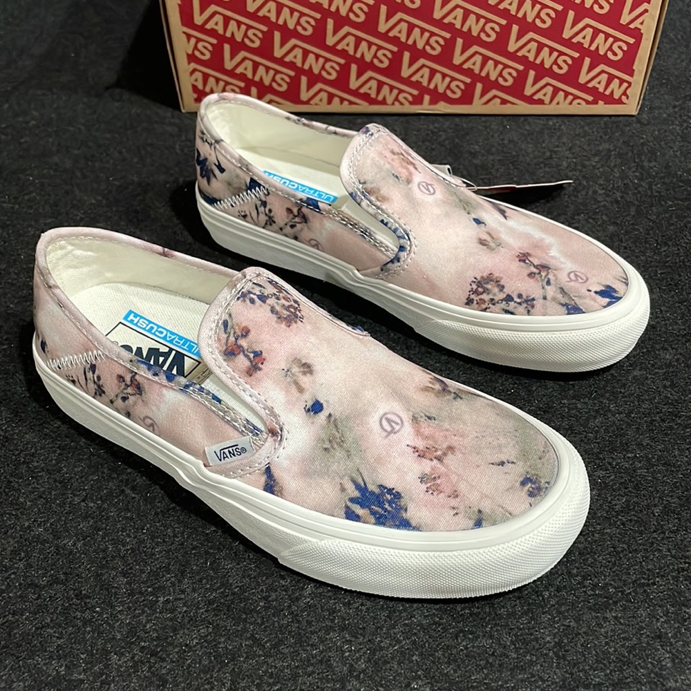 Vans Pink and Blue Floral Slip-On Canvas Sneakers